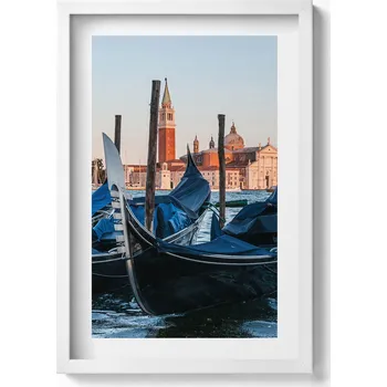 Obraz Obraz v bílém rámu na zeď Benátské gondoly na vodě Itálie 40x60 cm