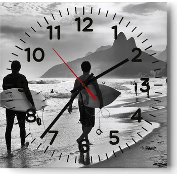 Hodiny Kuchyňské nástěnné hodiny 30x30 Surfer Skleněné hodiny do obýváku Moderní Tiché