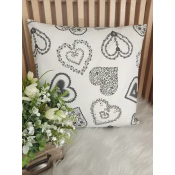 Povlak na dekorativní polštářek Povlak na polštář 40 x 40 cm – Šedá srdce na bílé | Ruční výroba z bavlny