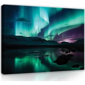 Obraz OBRAZ NA PLÁTNĚ ZÁŘE NAD POLÁRNÍ OBLOHOU NOC HORY VÝHLED LOŽNICE OBÝVACÍ POKOJ 100x70