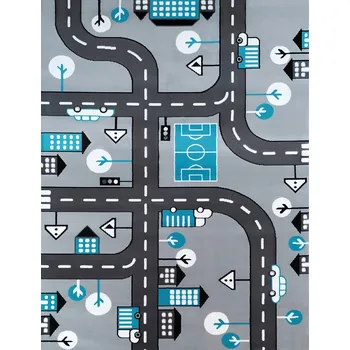 Koberec KOBEREC 140x200 ULICE ŠEDÝ PRO DĚTI TKANÝ TYRKYSOVÝ