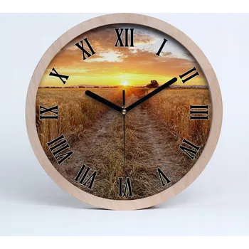Hodiny Tichá nástěnná dřevěná hodina pole pšenice průměr 30 cm