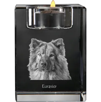 Svícen Eurasier, Eurazijec - svícen s fotografií psa, křišťálový podstavec na čajovou svíčku