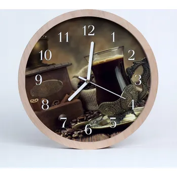 Hodiny Nástěnné hodiny z překližky Tiché Káva do kuchyně 25 cm