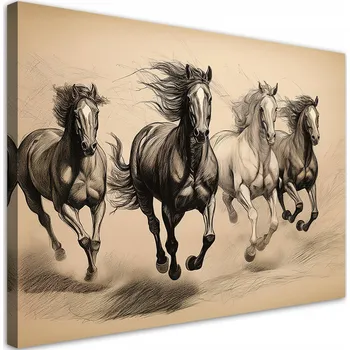 Obraz OBRAZ NA PLÁTNĚ NA ZEĎ KONĚ ZVÍŘATA VINTAGE 90x60