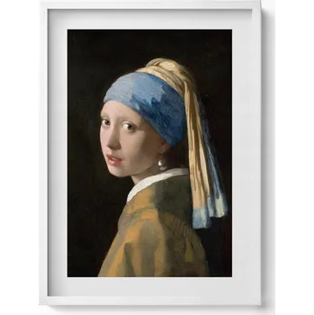 Obraz Elegantní obraz v bílém rámu Malba Dívka s perlou 50x70 cm