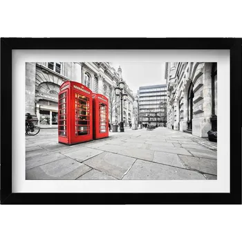 Obraz Nástěnný obraz v černém rámu Červené telefonní budky Londýn 30x20 cm