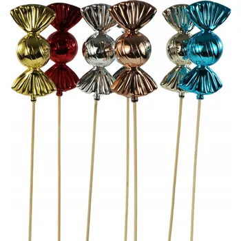 Vánoční dekorace Bonbóny Vánoční Baňky na drátku 56 cm 7 ks Vánoční ozdoby na kytice a stolní dekorace.