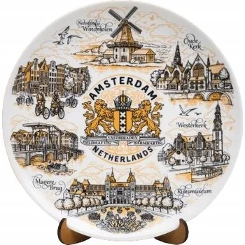 Talíř Talíř 20 cm Amsterdam suvenýr keramický zlatý dekorativní NLD-MT-003