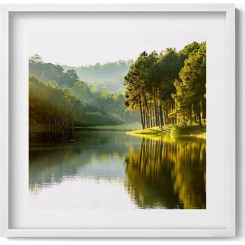 Obraz Nástěnný obraz v bílém rámu do obýváku kuchyně Zelená krajina řeky 50x50 cm