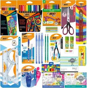 VELKÁ ŠKOLNÍ VÝBAVA SADA BIC PRO 4.–6. PASTELKY FIXY TUŽKY +DÁREK