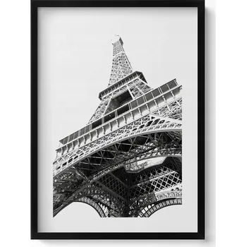 Obraz Obraz v černém rámu do obýváku Černobílá Eiffelova věž v Paříži 50x70 cm