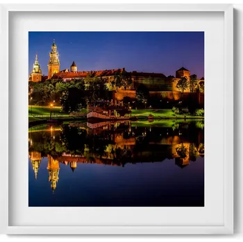 Obraz Moderní nástěnná dekorace obraz v bílém rámu Wawel v noci Visla 50x50 cm