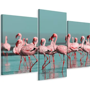 Obraz Obraz Triptych Plameňáci PTÁCI nad Vodou 3D 120x80