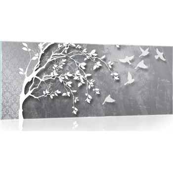 Obraz Obraz na skle skleněný strom listy motýli 125x50