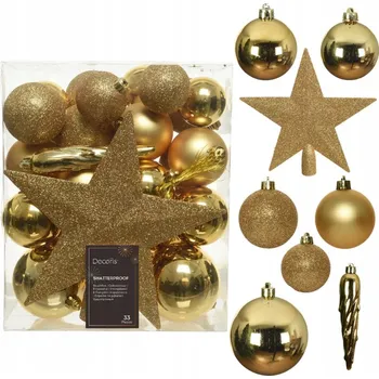 Vánoční dekorace Vánoční Koule zdobená, Vánoční Koule hladká, Sady Hvězda 8 cm 33 ks