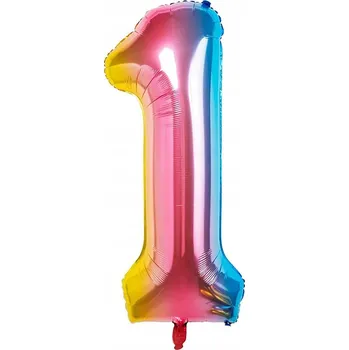 Balónek Fóliový balónek ve tvaru číslice 1, duhový, 100 cm