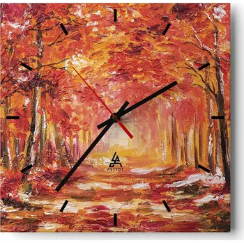 Hodiny Velké nástěnné hodiny na zeď 40x40 Podzim Skleněné hodiny Čtvercové Tiché