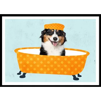 Obraz OBRAZ PLAKÁT V RÁMU do Koupelny WC Toalety PES v WANNĚ P2576_53x73