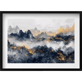 Obraz Stylový obraz v černém rámu Abstraktní horská krajina v oblacích 70x50 cm