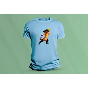 Chlapecké tričko Dětské bavlněné tričko Kocour v botách. Nebesky modrá velikost L