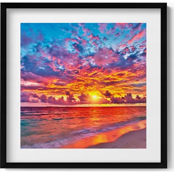 Obraz Elegantní obraz do obýváku v černém rámu Západ slunce nad mořem 50x50 cm