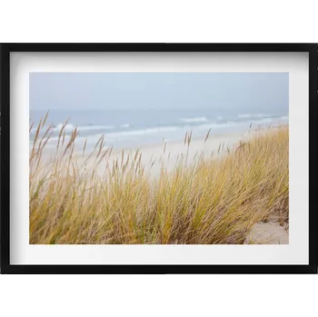 Obraz Obraz s rámem a grafikou na zeď: Plážová krajina s trávou u moře, 70x50 cm