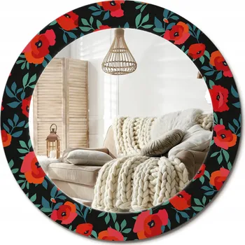 Zrcadlo Stylové kulaté zrcadlo na zeď s potiskem na skle průměr 60 cm Červený mák