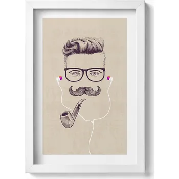 Obraz Závěsný rámeček bílý Muž s dýmkou a sluchátky 20x30 cm