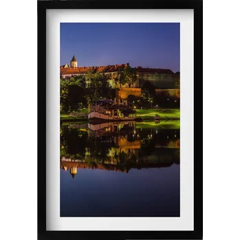 Obraz Nástěnný obraz v černém rámu dekorace interiéru Wawel v noci Visla 40x60 cm