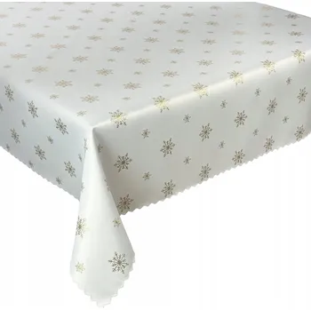 ubrus Oboustranný Vánoční Ubrus Odolný Skvrnám Sněhová Vločka Zlatá Bílá 130x300 cm