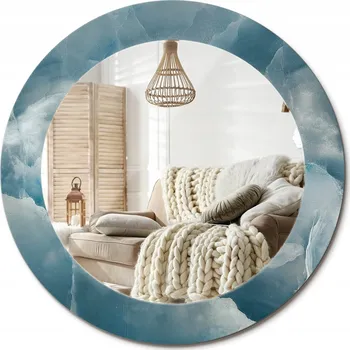 Zrcadlo Nástěnné zrcadlo s ozdobnou grafikou na skle Modrý mramor onyxový průměr 60 cm