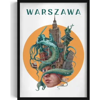 Obraz Stylový obraz v rámu Varšava Siréna PKiN Sloup Zikmunda WZka 50x70 cm
