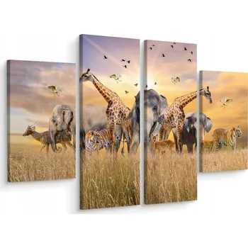 Obraz Obraz Čtyřdílný SAFARI Zvířata Příroda 3D 80x60 cm