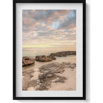 Obraz Obraz s černým rámem a grafikou na zeď Krajina pláže, moře a nebe 50x70 cm