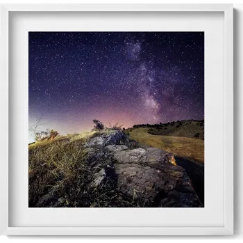 Obraz Závěsný obraz v bílém rámu - Krajina přírody a hvězdné oblohy 50x50 cm