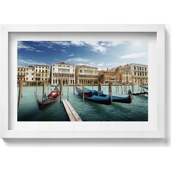 Obraz Dekorativní obraz v rámu na zeď do obýváku Gondoly Benátky Itálie 30x20 cm