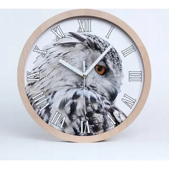 Hodiny Velké dřevěné nástěnné hodiny bílá sova průměr 20 cm