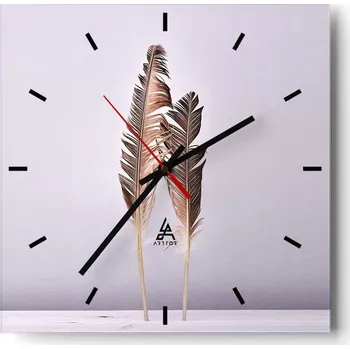 Hodiny Velké nástěnné hodiny 40x40 cm Ptačí Pírko - Skleněné tiché hodiny