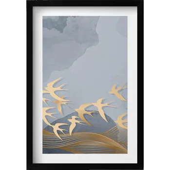 Obraz Obraz s černým rámem a grafikou na zeď Ilustrace letících ptáků 40x60 cm
