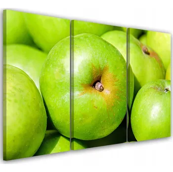 Obraz OBRAZ TRIPTYK Jablka Zelená 60x40