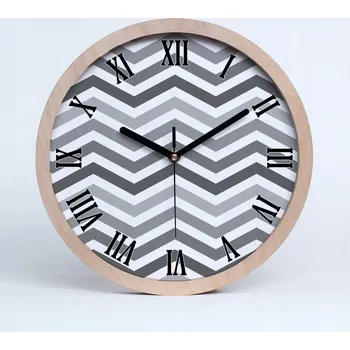 Hodiny Tichá nástěnná dřevěná hodina šedé cikcaky průměr 20 cm