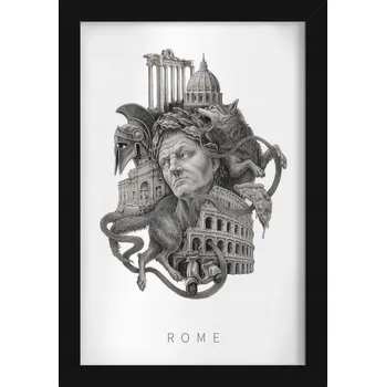 Obraz Nástěnný obraz rám Černobílý Řím Koloseum Vlčice Pantheon Pizza 20x30