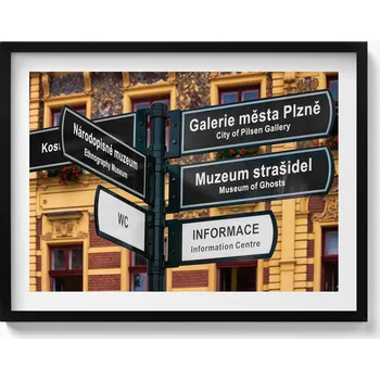 Obraz Dekorativní nástěnný obraz v černém rámu do obýváku Rozcestník Plzeň 80x60 cm
