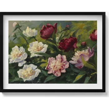 Obraz Dekorativní obraz v černém rámu do obýváku Malované krásné květiny 80x60 cm