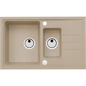 Granitový dřez Jednokomorový granitový dřez Alveus béžový, určený k zapuštění + sifon s ovládáním pop-up