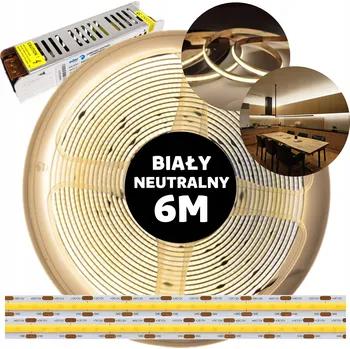 LED páska Taśma LED COB s napájecím zdrojem, neutrální bílá, 12V, 6M