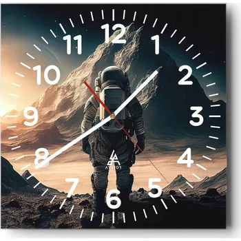 Hodiny Kuchyňské nástěnné hodiny 30x30 Astronaut - Skleněné hodiny do obýváku, tiché a moderní