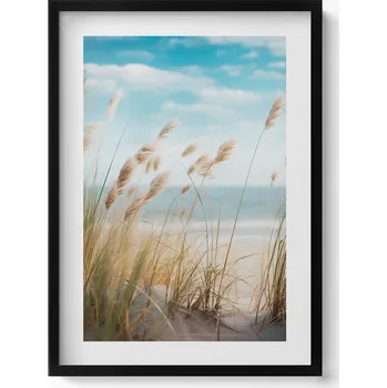 Obraz Moderní nástěnná dekorace Krajina trav, pláže a moře v boho stylu 50x70 cm