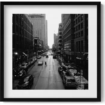 Obraz Obraz s černým rámem a grafikou na zeď Černobílé ulice Chicaga 50x50 cm